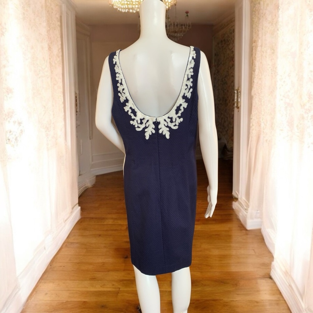 Lilly Pulitzer Navy/Wht Gabby Shift Dress with Mini Sequins & Seed Beads size 14 - Picture 3 of 4